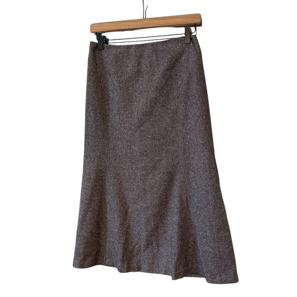 LOFT Wool Silk Blend A-Line Skirt Gray Textured Midi Size 0 - Picture 1 of 4